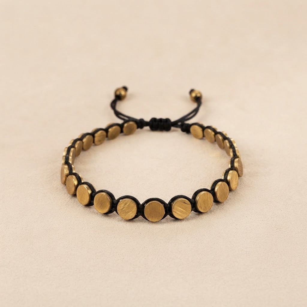 Brass Disc Macramé Bracelet – Artisan Woven Bracelet