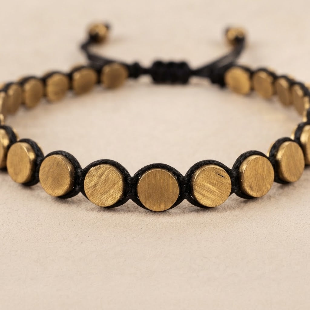 Brass Disc Macramé Bracelet – Artisan Woven Bracelet