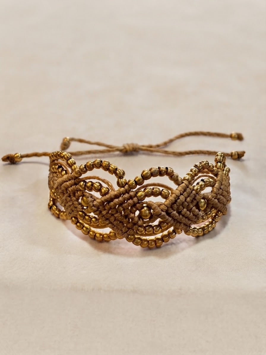 Luna Brass Bead Macramé Bracelet – Layered Woven Bracelet