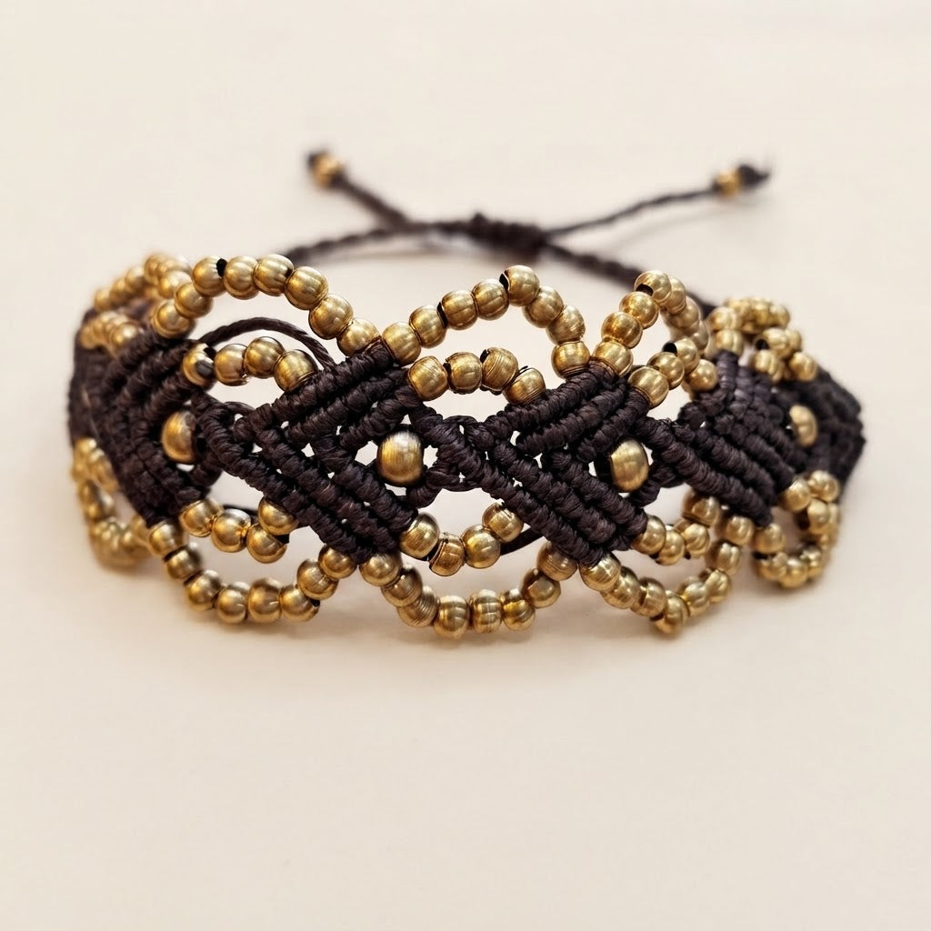 Luna Brass Bead Macramé Bracelet – Layered Woven Bracelet