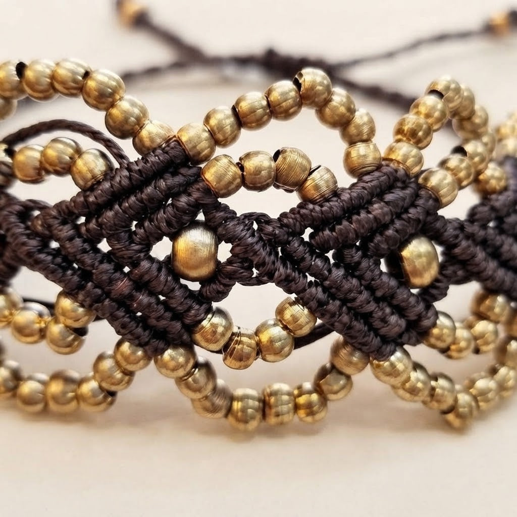 Luna Brass Bead Macramé Bracelet – Layered Woven Bracelet