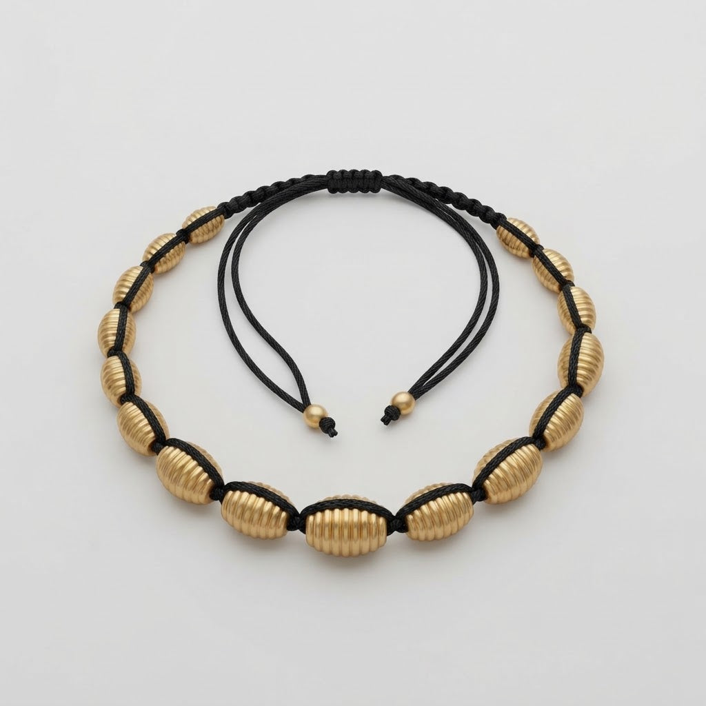 Ribbed Brass & Black Cord Protection Bracelet