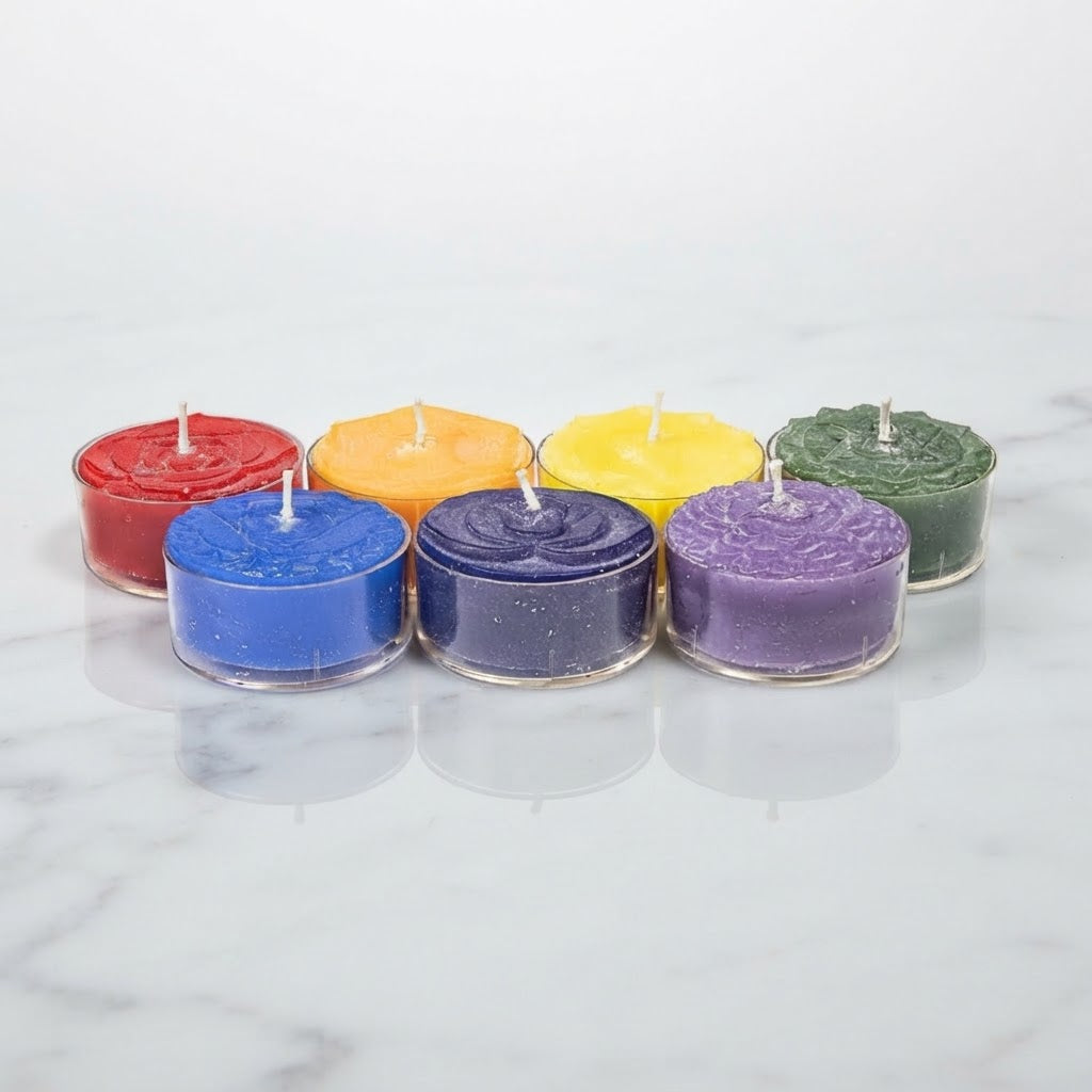 7 Chakra Scented Tealight Candles (Fairtrade Stearin Wax Set)