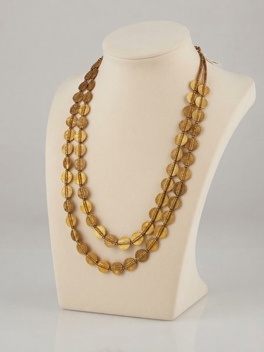Artisantal Textured Brass Coin Bead Necklaces (Long, Medium & Short Lengths)