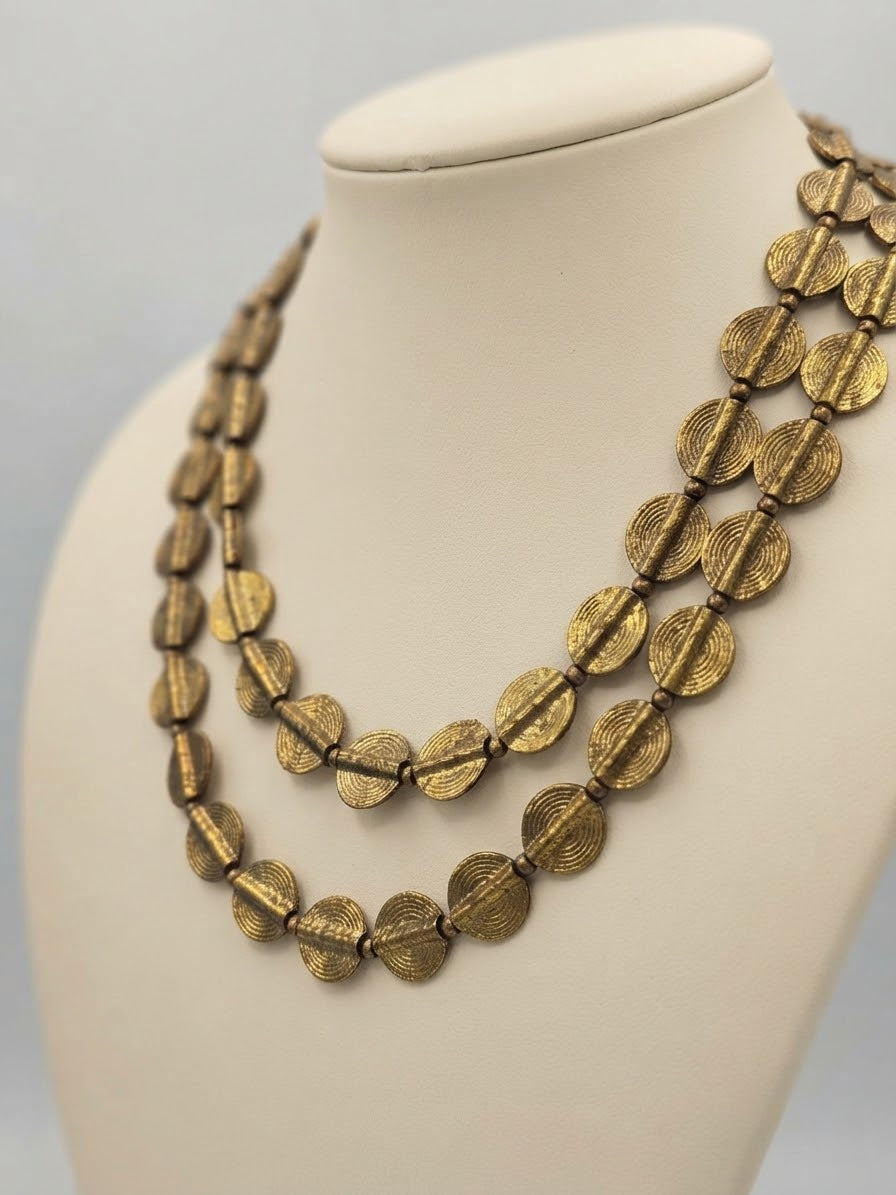 Artisantal Textured Brass Coin Bead Necklaces (Long, Medium & Short Lengths)