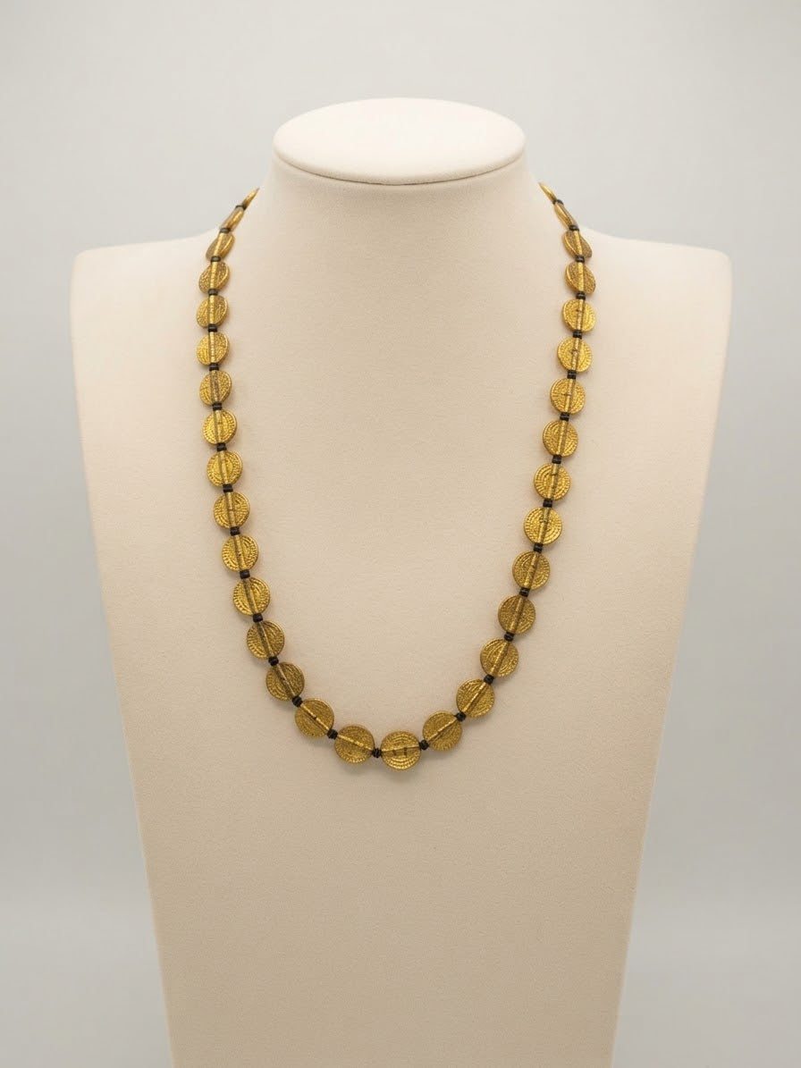 Artisantal Textured Brass Coin Bead Necklaces (Long, Medium & Short Lengths)