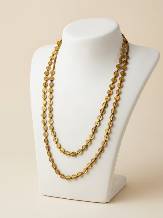 Small Brass Disc Bead Necklaces (Long Over-Stacked, Medium and Short Lengths)