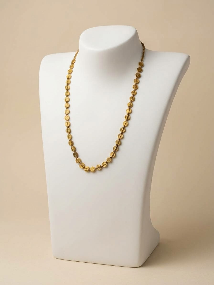 Small Brass Disc Bead Necklaces (Long Over-Stacked, Medium and Short Lengths)