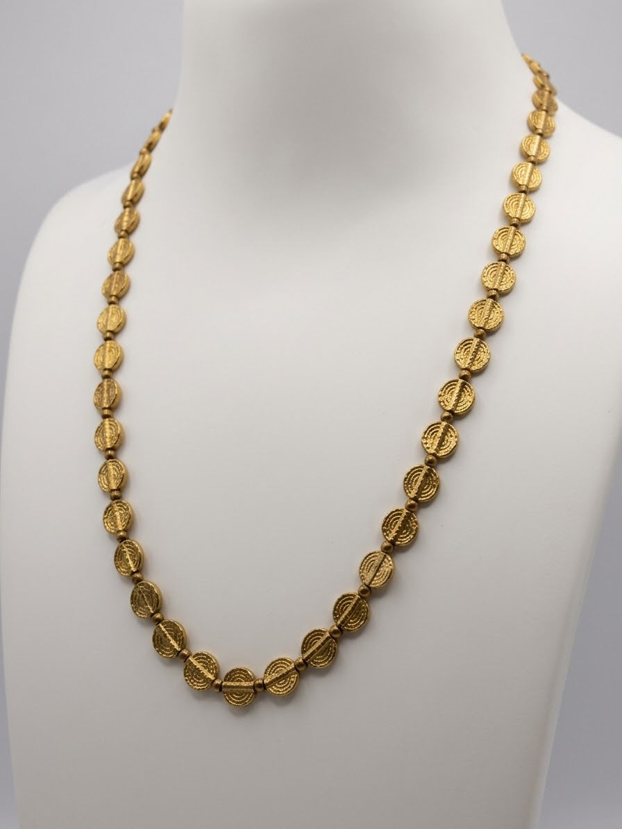 Small Brass Disc Bead Necklaces (Long Over-Stacked, Medium and Short Lengths)