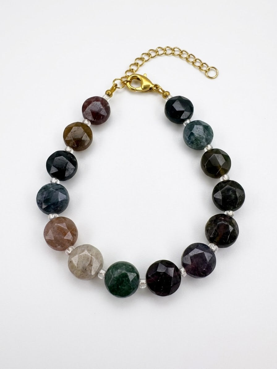 Natural Faceted Coin Crystal Bracelets (Gold Clasp Collection)