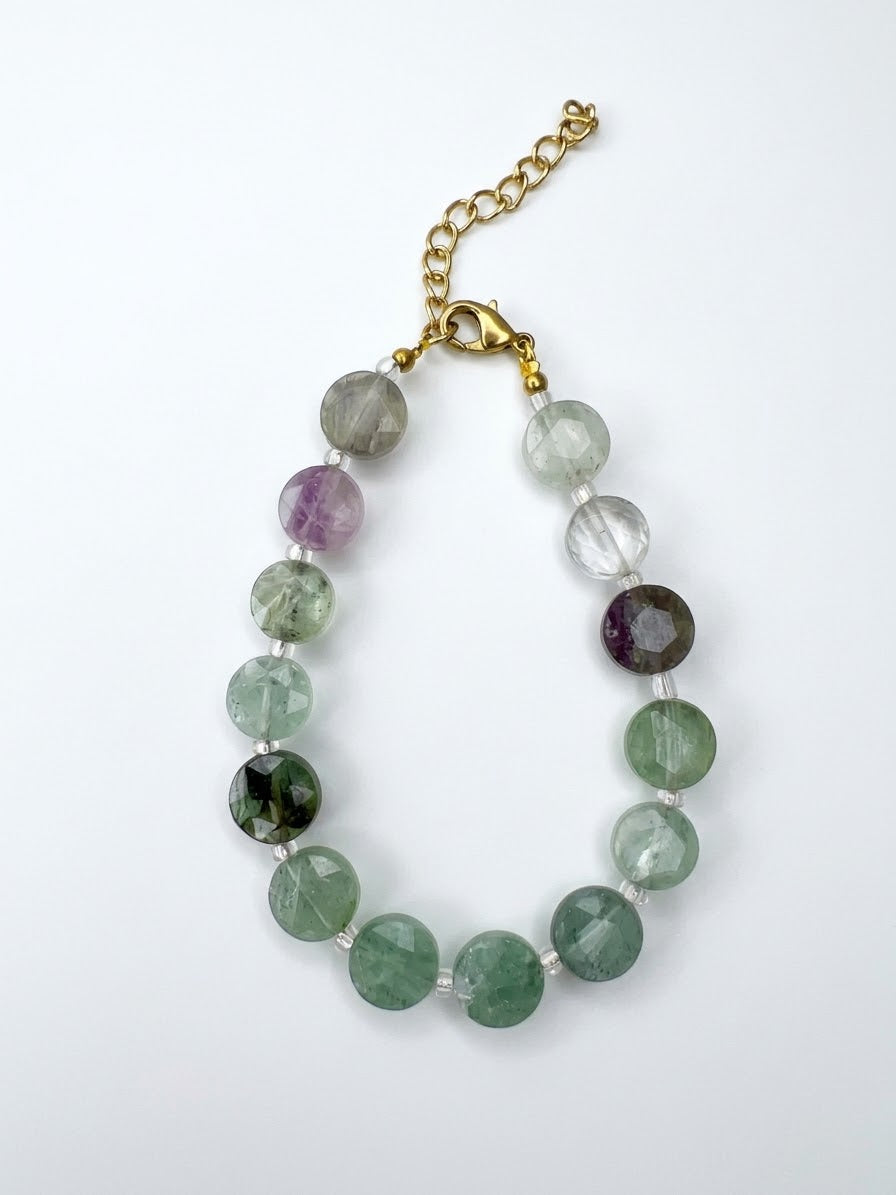 Natural Faceted Coin Crystal Bracelets (Gold Clasp Collection)