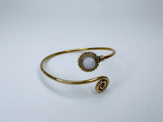 Vintage Filigree Brass Swirl Arm Cuff Bangle (Moonstone Gemstone)